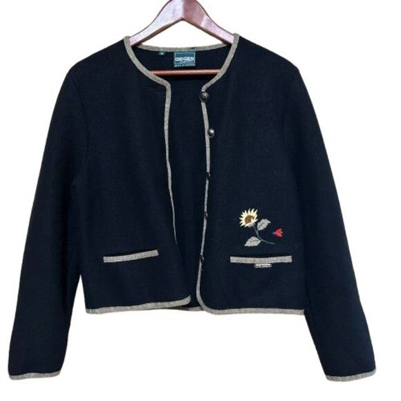 VTG Geiger Austrian Wool Cardigan Sweater EU 38 US 8 Embroidered Floral Cottage - Picture 1 of 10